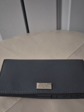 kate spade Black Pebbled Leather Continental Wallet with Gold Plaque